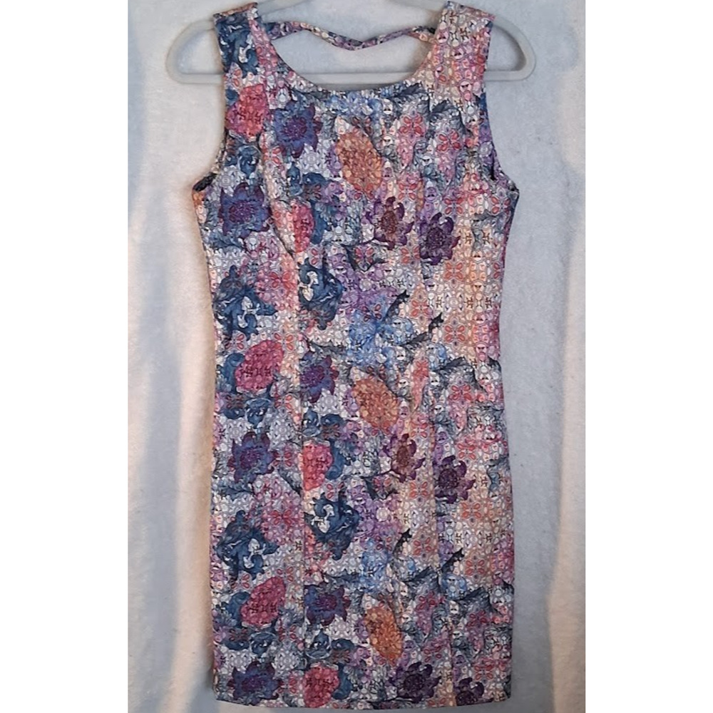 H&M Floral Sleeveless Sheath Dress Front Zip Back Cutout Multicolor Size 10